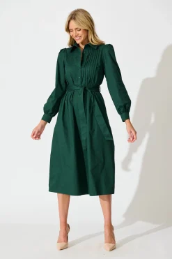 New Ellery Midi Dress in Emerald Cotton Dresses|Casual