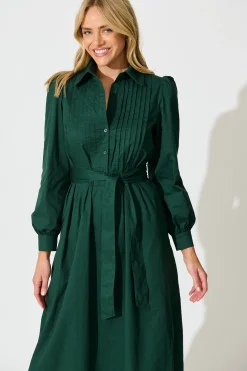 New Ellery Midi Dress in Emerald Cotton Dresses|Casual