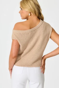 Best Elsie Knit Top in Beige Cotton Blend Tops|Knitwear