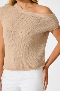 Best Elsie Knit Top in Beige Cotton Blend Tops|Knitwear