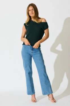 Discount Elsie Knit Top in Emerald Cotton Blend Tops|Knitwear