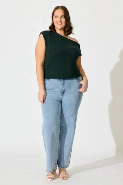 Discount Elsie Knit Top in Emerald Cotton Blend Tops|Knitwear