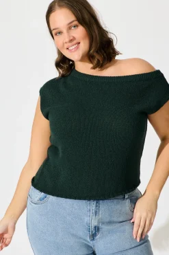 Discount Elsie Knit Top in Emerald Cotton Blend Tops|Knitwear