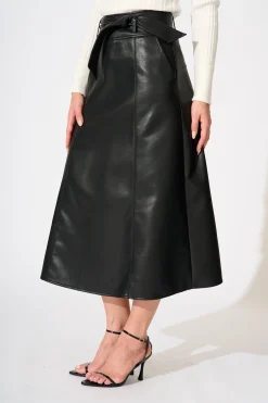 Clearance Embrace Midi Skirt in Black Leatherette Bottoms|Skirts & Shorts