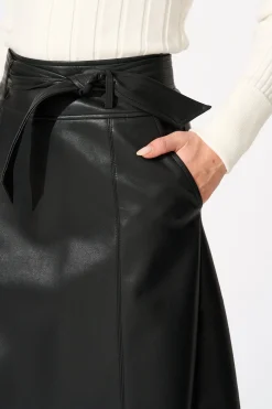 Clearance Embrace Midi Skirt in Black Leatherette Bottoms|Skirts & Shorts