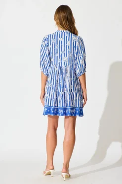 Fashion Emelyn Smock Dress in Blue and White Stripe Print Dresses|Casual
