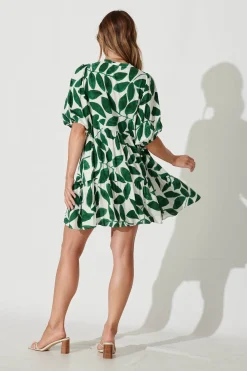Hot Emelyn Smock Dress In Cream With Green Leaf Print Dresses|Casual
