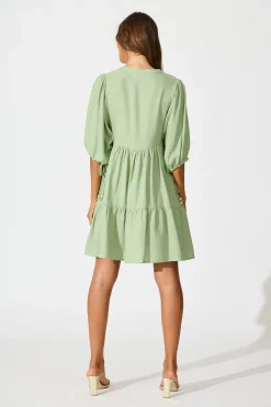 Best Emelyn Smock Dress in Sage Cotton Linen Dresses|Casual