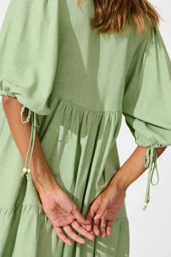 Best Emelyn Smock Dress in Sage Cotton Linen Dresses|Casual