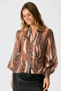 Discount Emma Shirt in Brown with Tan Cotton Blend Tops|Workwear