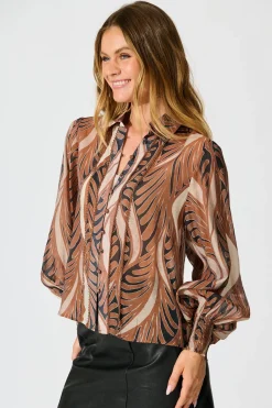 Discount Emma Shirt in Brown with Tan Cotton Blend Tops|Workwear