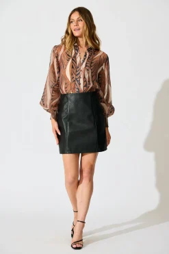 Discount Emma Shirt in Brown with Tan Cotton Blend Tops|Workwear
