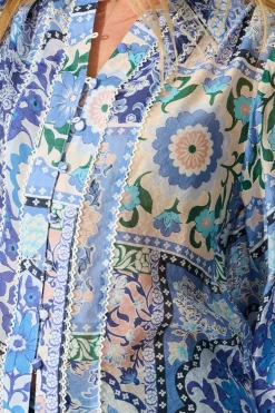Fashion Emma Shirt in Multi Blue Cotton Blend Tops