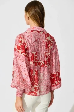 New Emma Shirt in Pink with Red Cotton Blend Tops|Workwear