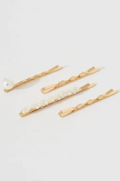 Outlet Emory Pearl Hair Slides 4 Packs in Gold Hair Accessories