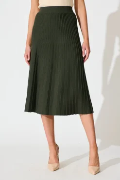 Clearance Empire Midi Knit Skirt in Emerald Knitwear|Knitwear