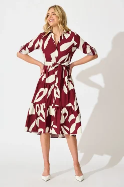 Online Endless Wishes Midi Shirt Dress in Wine with White Cotton Dresses|Casual