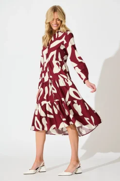 Online Endless Wishes Midi Shirt Dress in Wine with White Cotton Dresses|Casual