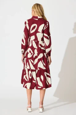 Online Endless Wishes Midi Shirt Dress in Wine with White Cotton Dresses|Casual