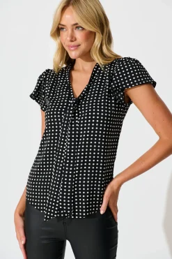 Fashion Erin Top in Black with White Polka Dot Tops