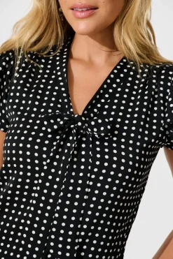 Fashion Erin Top in Black with White Polka Dot Tops