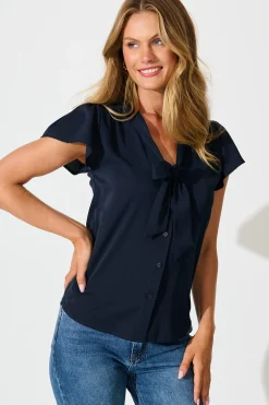 Discount Erin Top in Navy Tops|Workwear