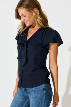 Discount Erin Top in Navy Tops|Workwear