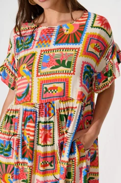New Escape Smock Dress In Bright Multi Postcard Print Dresses|Casual