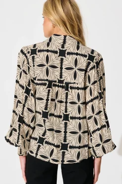 Outlet Esra Shirt in Cream with Black Tile Print Tops