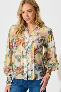 Fashion Esra Shirt in Cream with Multi Floral Print Tops