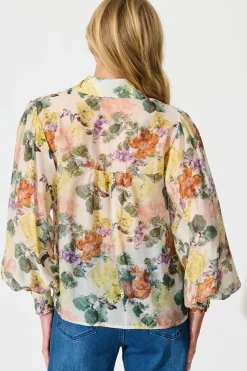 Fashion Esra Shirt in Cream with Multi Floral Print Tops