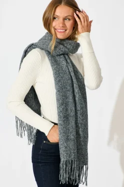 Outlet Estella Scarf in Grey with White Blanket Stitch Detail Scarves