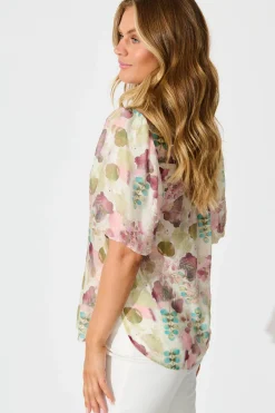 Discount Estelle Shirt in Sage with Blush Watercolour Tops|Casual