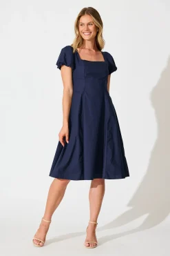 Online Eternity Midi Dress in Navy Cotton Dresses|Casual