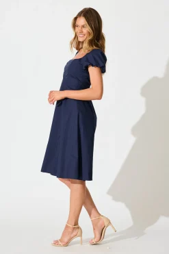 Online Eternity Midi Dress in Navy Cotton Dresses|Casual