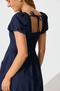 Online Eternity Midi Dress in Navy Cotton Dresses|Casual