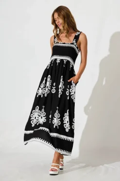 Online Evanston Maxi Dress In Black With White Print Dresses|Casual