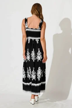 Online Evanston Maxi Dress In Black With White Print Dresses|Casual