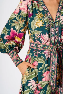 New Evelina Midi Dress in Green with Multi Floral Dresses|Party