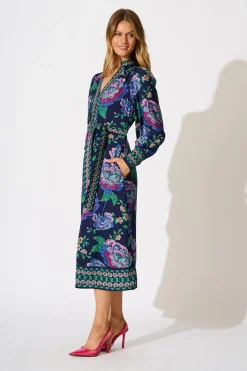 Sale Evelina Midi Dress in Navy with Multi Floral Dresses|Party