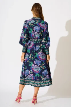 Sale Evelina Midi Dress in Navy with Multi Floral Dresses|Party