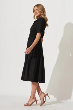 Sale Fairfax Midi Shirt Dress In Black Cotton Dresses|Party