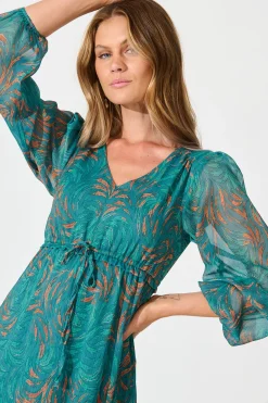 Hot Fatal Attraction Midi Dress in Blue with Multi Print Chiffon Dresses|Party