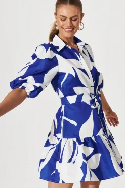 Clearance Fione Shirt Dress In Blue With White Print Dresses|Party