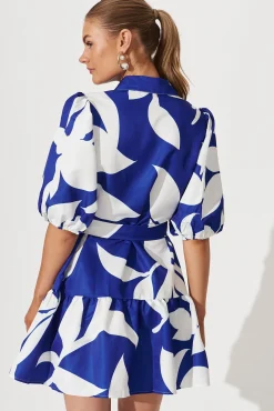 Clearance Fione Shirt Dress In Blue With White Print Dresses|Party