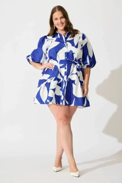 Clearance Fione Shirt Dress In Blue With White Print Dresses|Party