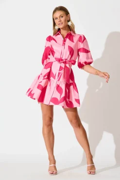 Clearance Fione Shirt Dress in Blush With Fuchsia Print Dresses|Party