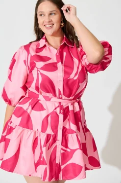 Clearance Fione Shirt Dress in Blush With Fuchsia Print Dresses|Party