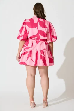 Clearance Fione Shirt Dress in Blush With Fuchsia Print Dresses|Party