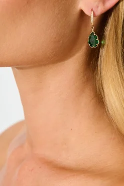 New Fiora Hook Earrings in Green Stone Jewellery